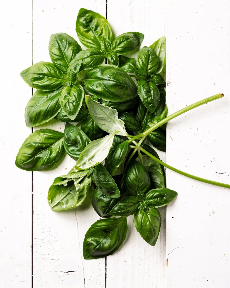 Loose basil leaves, close up