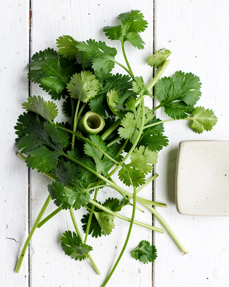 Loose coriander leaves, close up