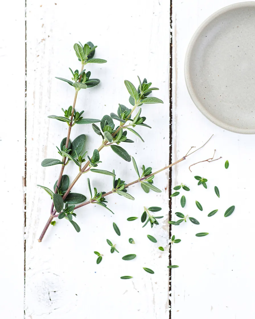 Loose thyme leaves, close up