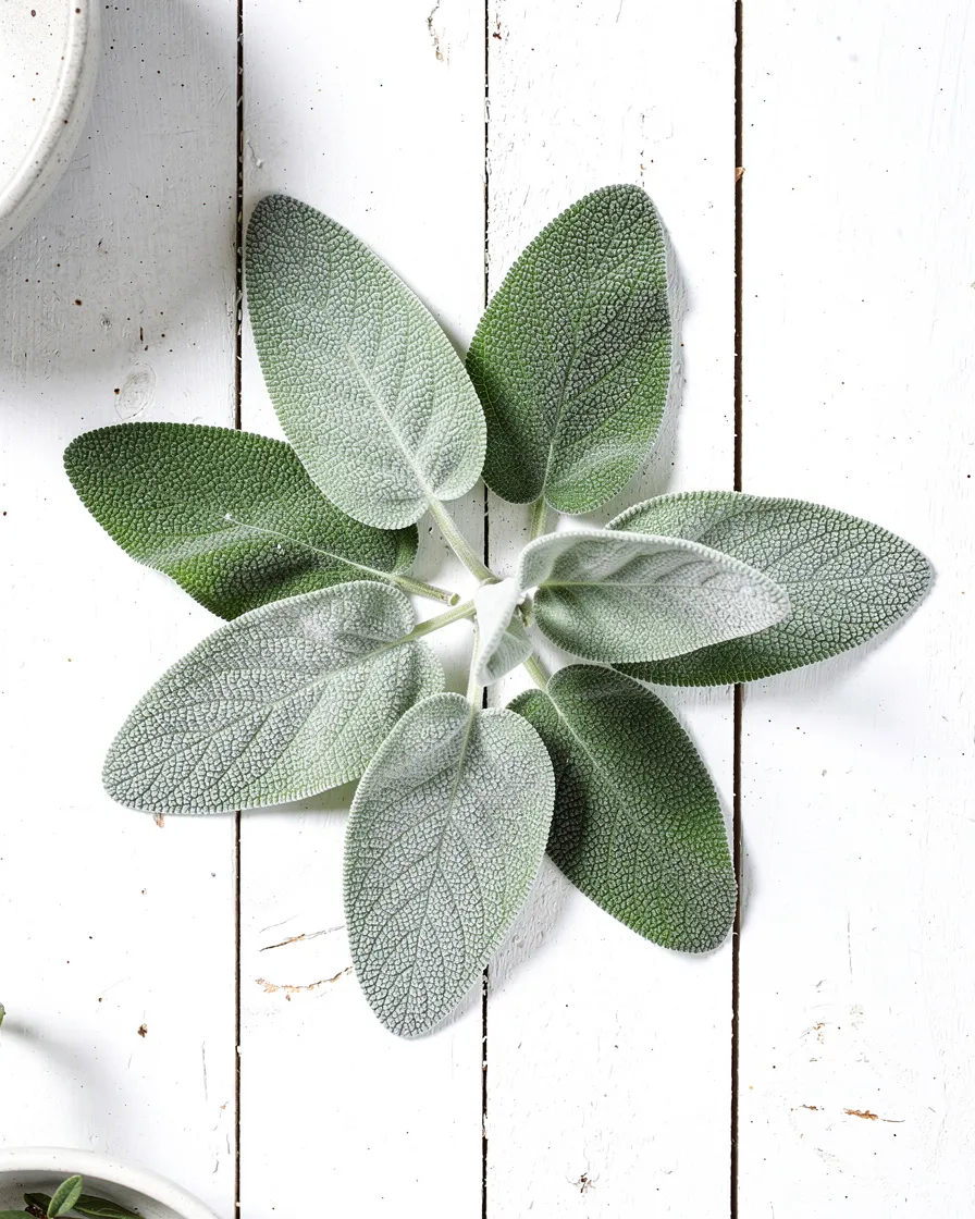 Loose sage leaves, close up